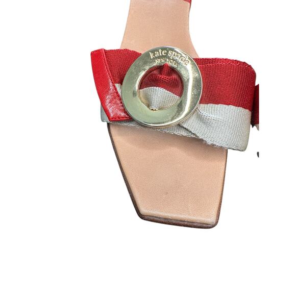 Kate Spade Sandals Red Cream Nautical Slip On Kitten Heel Sandals Size 6 - Picture 2 of 7